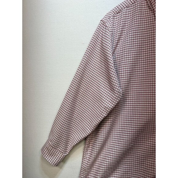 LL Bean Mens Button Down Shirt Long Sleeve Stretch Sz 17-33 Burgundy White Plaid - Picture 6 of 13